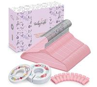 Babyrish Lot de 30 cintres en Velours Ultra Fins et antidérapants avec 8 séparateurs de vêtements Mignons et 10 Clips de Suspension pour Organisateur de Placard de bébés garçons et Filles, Rose