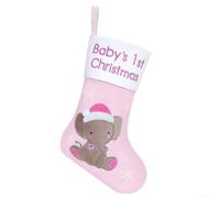 Baby's 1st Christmas Pink Elephant Stocking Soft Cloth | Soft Cloth Material, 14x8.5 Inch Size, Hanging Loop For Tree Or Mantel, Keepsake Design With Elephant