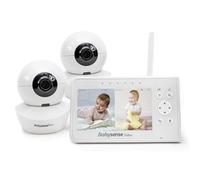 Babysense Moniteur Vidéo pour Bébé, Babyphone avec Écran Divisé 4,3“ et 2 Caméras, Veilleuse Réglable, Conversation Audio Bidirectionnel, Fonction PTZ, Longue Portée, Vision Nocturne, Berceuses