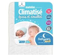 Babysom - Mousse Matelas Bébé Climatisé - 60x120 cm | Réversible : 1 Face Été Fraîche et 1 Face Hiver Ouatinée | Anti-acarien | Épaisseur 14 cm | Oeko-Tex | Fabrication française, Blanc
