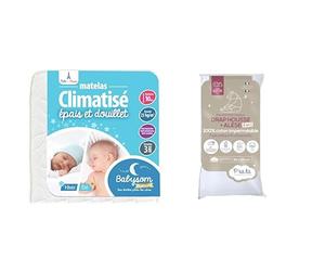 Babysom - Matelas Bébé Climatisé - 60x120 cm | Réversible : 1 Face Été Fraîche & P'tit lit - Protège Matelas Bébé 2 en 1 | Alèse + Drap Housse 60x120 cm | Imperméable - 100% Coton