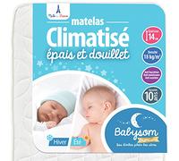 Babysom - Mousse Matelas Bébé Climatisé - 60x120 cm | Réversible : 1 Face Été Fraîche et 1 Face Hiver Ouatinée | Anti-acarien | Épaisseur 14 cm | Oeko-Tex | Fabrication française, Blanc