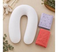 Babysom - Pack Coussin de Maternité Duo - Coussin d'allaitement + 2 Housses (Étoile Gris & Tissu Doudou Corail) - XXL 170cm - Confort Évolutif Grossesse et Allaitement - Oeko-Tex