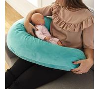 Babysom - Pack Coussin de Maternité Duo - Coussin d'allaitement + 2 Housses (Étoile Gris & Tissu Doudou Menthe) - XXL 170cm - Confort Évolutif Grossesse et Allaitement - Oeko-Tex