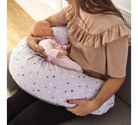Babysom Pack Coussin de Maternité Évolutif 3 en 1 - Coussin d'allaitement + Housse Étoile Gris + Charlotte Polaire (Pouf Enfant) - XXL 170cm - Confort Grossesse & Allaitement - Certifié Oeko-Tex