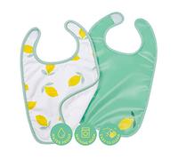 BabyToLove lot de 2 bavoirs bébé imperméables et doux Fermeture scratch pratique Bavoirs naissance à 3 ans pour repas, biberons et poussées dentaires Happy Lemon