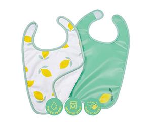 BabyToLove lot de 2 bavoirs bébé imperméables et doux | Fermeture scratch pratique | Bavoirs naissance à 3 ans pour repas, biberons et poussées dentaires | Happy Lemon