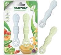 BABYUM® Pack 2 Pré Cuillères d'Apprentissage pour Enfants et Bébés 1er, 2eme Age (+4 /+6/+12 mois) - Ideal Diversification Alimentaire DME BLW - Vaisselle et Couvert Ergonomique (Rose & Pêche)