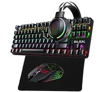 BABYVIVA Tapis de souris, clavier de jeu, souris et tapis de souris et casque de jeu avec rétroéclairage LED RVB 4 en 1