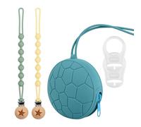 Babywnoss - 2 attache tetine en silicone + 1 porte tetine + 2 adaptateurs (sans sac cadeau, Bleu)