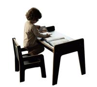 Babywood Table et chaise pour enfants, bureau pour enfants, ensemble de bureau avec chaise en bois, table de jeu sûre (noir)