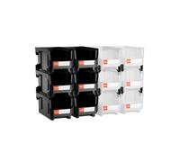 VEVOR Bac à Bec Empilable Lot de 12 Bacs de Rangement en Plastique, 37,7 x 21,5 x 18 cm, Boites de Rangement pour Atelier, Garage, Fournitures de Bureau et Autres Accessoires, Noir et Transparent
