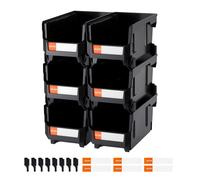 VEVOR Bac à Bec Empilable Lot de 6 Bacs de Rangement Plastique, 37,7 x 21,5 x 18 cm, Boites Rangement Empilables pour Atelier, Garage, Petites Pièces, Fournitures de Bureau et Autres Accessoires, Noir