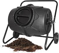 Bac à compost avec roulettes, 190 L, grand composteur extérieur, composteur rotatif à 360° pour aération du jardin