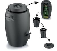 Bac à compost bio pour la production d'engrais avec robinet, 55 l, noir, anthracite, composteur pour déchets biologiques