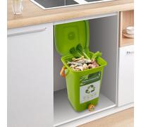Bac à compost de cuisine avec couvercle, vert, capacité de 15 l, anti-odeurs avec double couvercle, robinet de vidange pour engrais liquide, 27 x 24,6 x 36,5 cm