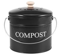 Bac à compost de cuisine de 3 l avec couvercle et poignée - 21 x 21 x 20 cm - Seau à compost de cuisine avec filtre à charbon en métal sans BPA - Sans odeur - Poubelle bio pour la cuisine - Noir