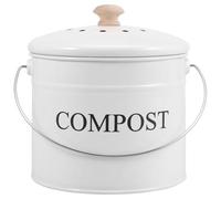 Bac à compost de cuisine de 3 l avec couvercle et poignée - 21 x 21 x 20 cm - Seau à compost de cuisine avec filtre à charbon en métal sans BPA - Sans odeur - Poubelle bio pour la cuisine - Blanc