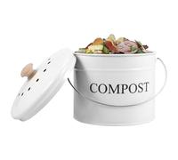 Bac à compost de cuisine, en métal, avec couvercle scellé et poignée, 3 l, avec filtre à charbon, 21 x 21 x 20 cm, poubelle bio sans odeur pour l'intérieur (blanc)