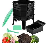 Bac à compostage à 4 couches avec couvercle facile à saisir, plateau amovible et maille de ventilation, comprend un robinet de base et une spatule pour un compostage efficace dans le jardin