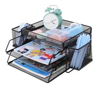 Bac à courrier à 2 niveaux, plateau de classement pour bureau, plateau de rangement de bureau, plateau de classement de papier, organiseur de bureau A4, porte-documents pour la maison, le bureau,