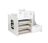 Bac à Courrier Empilable, Corbeille à Courrier, A4 Organisateur de Bureau Bois Plastique, Plateau de Papier Blanc pour la Maison, Le Bureau, l'école 40 * 31 * 25cm-Blanc (2 pièce)