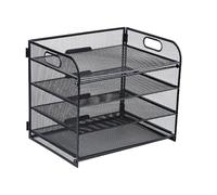 Bac à courrier en papier à 4 niveaux avec tiroir coulissant et 2 porte-stylos - Organisateurs de bureau pour accessoires de bureau en métal