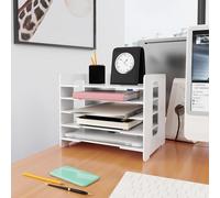 Bac à courrier, organiseur de documents A4, plateau de fichiers de bureau, organiseur de bureau empilable avec porte-stylo , pour l'école et la Maison -33,5 x 25,5 x 28 cm - 5 couches - Blanc(1PC)
