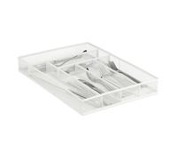 Relaxdays Bac à Couverts en métal, Organiseur de tiroir, ustensiles, 6 Compartiments, Maille, 5,5 x 29 x 41 cm, Blanc