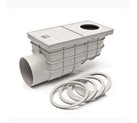 Bac à eau de pluie horizontal gris avec grille Ø 110 mm - 171 mm Profondeur d'encastrement Clapet anti-retour Clapet anti-retour Clapet anti-retour Clapet d'évacuation des gouttières