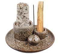 Bac à encens 4 en 1, porte-encens multifonction, en céramique, support Palo Santo avec plateau récupérateur de cendres, plateau en céramique pour méditation, yoga