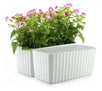 Bac à Fleurs Auto-Irrigation Blanc Plastique Rectangle Lot de 2, Pot avec Réserve d'eau et Indicateur de Niveau d'eau Pot avec