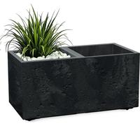 Bac à fleurs en plastique aspect béton 2 compartiments sur roulettes - 59 x 29 cm - bac à fleurs rectangulaire anthracite avec bac à plantes et drainage