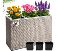 Casaria Bac à Fleurs polyrotin crème 3 Compartiments 83x30,5x60 cm Pot de Fleurs Vertical intérieur extérieur