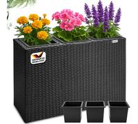 Bac à fleurs gris en polyrotin 3 compartiments 83x30,5x60 cm Pot de fleurs