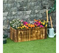 Bac à Fleurs Jardinière Rectangulaire avec Fond Extrémités Supérieures Lattes Arrondies Bois de Sapin 80 x 33 x 30 cm