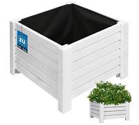 KOTARBAU® Jardinière Extérieur - Bois de Pin Imprégné - 38 x 38 x 30 cm - Blanc - Jardiniere sur Pieds - Bac à Fleurs Rectangulaire - Grande Capacité - avec Toile Anti-Mauvaises Herbes