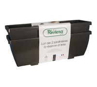 Bac à fleurs RIVIERA EVA - Lot 2 jardinières - Plastique - 56,5x18,5x 25,5 cm - Gris