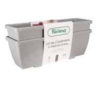 Bac à fleurs RIVIERA EVA - Lot 2 jardinières - Plastique - 56,5x18,5x 25,5 cm - Stone