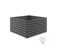 Bac à fleurs surélevé en acier galvanisé gris anthracite 100 x 100 x 62 cm bords arrondis 600 l gants compris