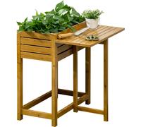 Bac à fleurs surélevé Outsunny Bac à plantes avec tablette rabattable, bac à herbes aromatiques avec revêtement intérieur en non-tissé, pour jardin, terrasse, bois, brun, 64 x 63 x 74,5 cm