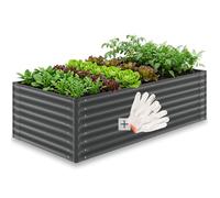 Bac à fleurs - TECTAKE - Bac potager BLOMMA stable avec bords arrondis, 1 200 L, gants compris, acier galvanisé - Gris anthracite