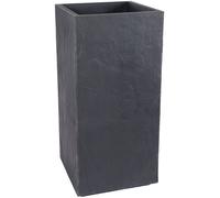 EDA - Bac à Fleurs Carré Haut Volcania 31 L - Décor Imitation Pierre - Utilisable à l'Intérieur & l'Extérieur - Zone de Rétention d'eau pour Limiter l'Arrosage - 39,5 x 39,5 x 80 cm - Beige Calcaire