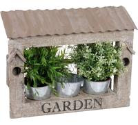 Bac à fleurs volet - inscription : GARDEN - Lit d'herbes aromatiques avec 3 pots