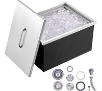 Bac à glace Drop-in, 30,25 L Seau à glace en acier inoxydable, 508 x 355 x 308 mm Bac à glace commercial avec couvercle, Coffre de stockage de glace intégré, Tuyau de vidange et bouchon de vidange fou