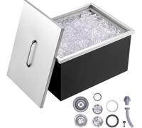 Bac à glace Drop-in™ - Bac à glace en acier inoxydable de 30,25 L, 508 x 355 x 308 mm - Bac à glace commercial avec couvercle - Coffre de stockage de glace intégré - Tuyau d'évacuation et bouchon de v