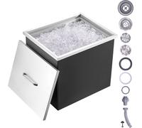Bac à glace Drop-in, bac à glace en acier inoxydable de 77,9 L, 532 x 430 x 458 mm Bac à glace commercial avec couvercle, Coffre de stockage de glace intégré, Tuyau de vidange et bouchon de vidange fo
