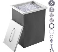 Bac à glace Drop-in de VEVOR, 25,3 L Seau à glace en acier inoxydable, 355 x 305 x 461 mm Bac à glace commercial avec couvercle, Coffre de stockage de glace intégré, Tuyau de vidange et bouchon de vid