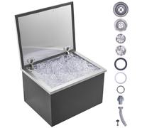 Bac à glace Drop-in de VEVOR, 44,24 L Seau à glace en acier inoxydable, 507 x 407 x 333 mm Bac à glace commercial avec couvercle à charnière, Coffre de stockage de glace intégré, Tuyau de vidange et b