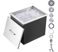 Bac à glace Drop-in de VEVOR, 77,9 L Bac à glace en acier inoxydable, 532 x 430 x 458 mm Bac à glace commercial avec couvercle, Coffre de stockage de glace intégré, Tuyau de vidange et bouchon de vida